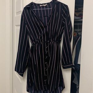 Gently used striped waist tie long sleeve dresss